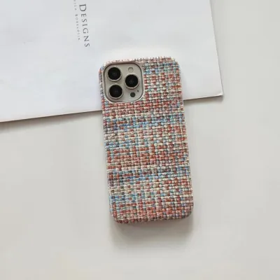 Women Fashion Creative Straw Pattern Apple Phone Protective Back Cover Case in PC Leather