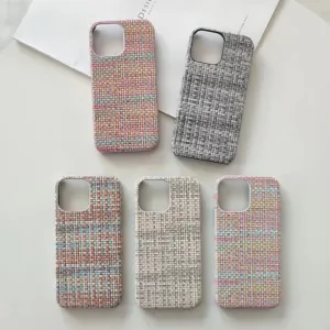 Women Fashion Creative Straw Pattern Apple Phone Protective Back Cover Case in PC Leather