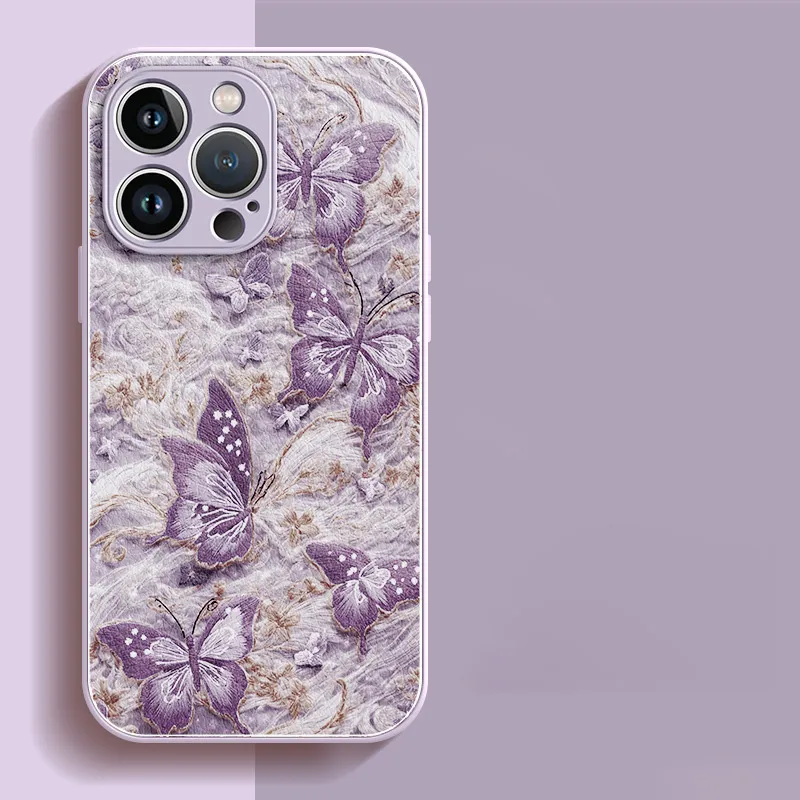 Women Fashion Embroidered Butterfly Apple Phone All-Inclusive Drop-Resistant Case