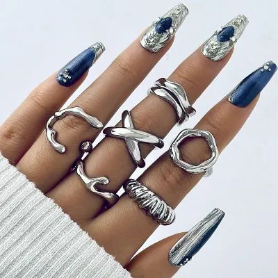 Fashion Geometric Arc Open Ring Set