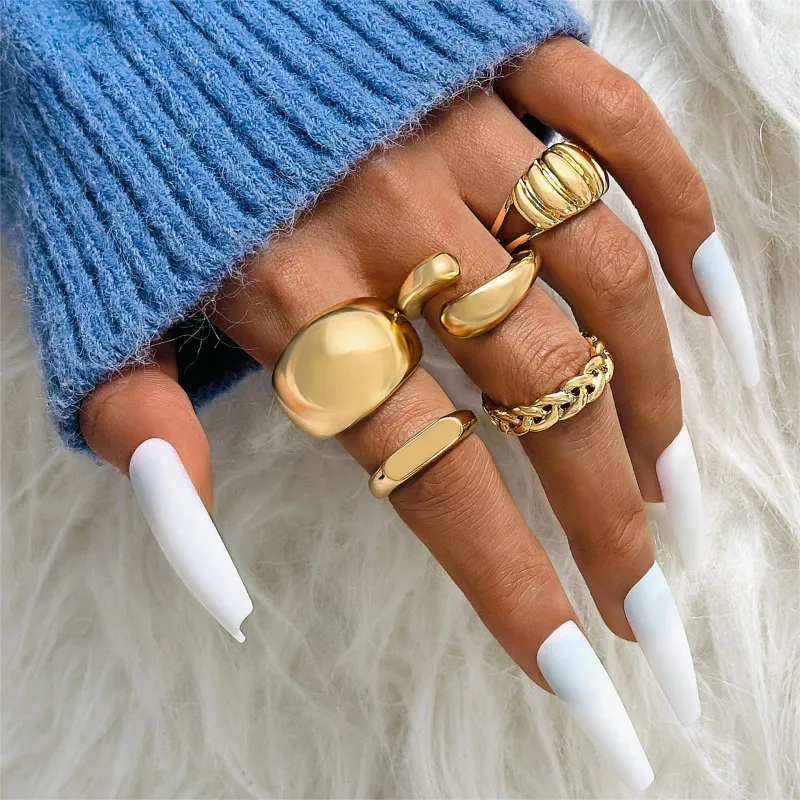 Fashion Geometric Arc Open Ring Set