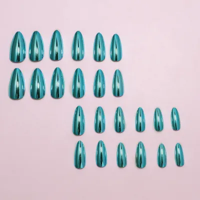 Women Fashion Simple Electroplated Removable Wear Fake Nails Floral Almond Medium Drop