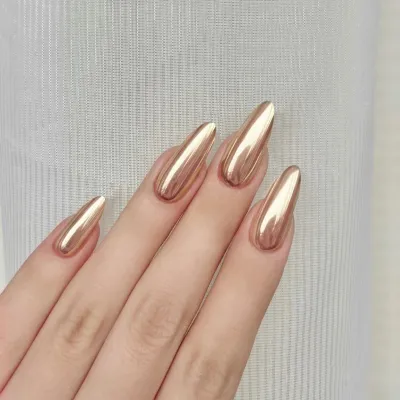 Women Fashion Simple Electroplated Removable Wear Fake Nails Floral Almond Medium Drop