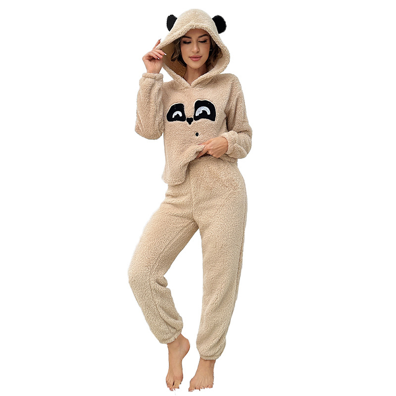 Wholesale Winter Women Casual Plush Flannel Pajamas Two