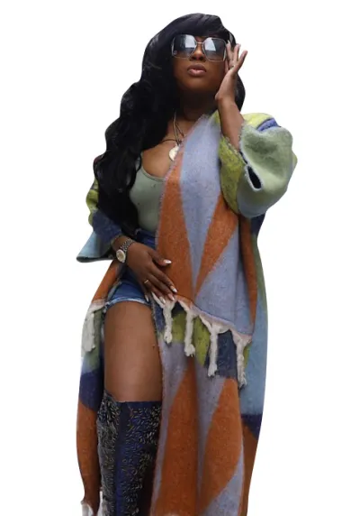 Women Casual Color Block Tassel Knitted Cardigan Jacket