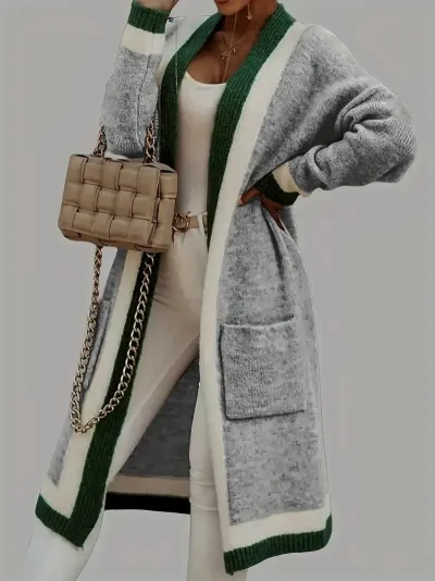 Autumn Winter Women Hooded Long Sleeve Cardigan Sweater Coat with Rainbow Pattern