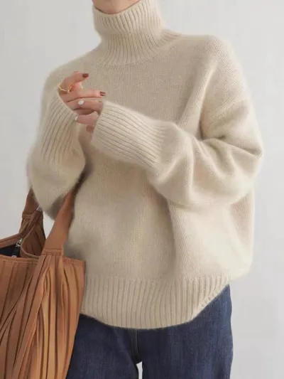 Autumn Winter Thickened Turtleneck Women Loose Knitted Pullover Sweater