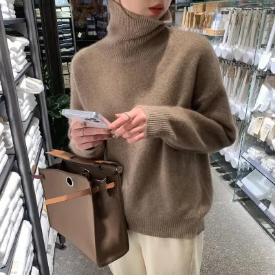 Autumn Winter Thickened Turtleneck Women Loose Knitted Pullover Sweater