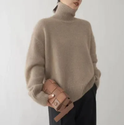 Autumn Winter Thickened Turtleneck Women Loose Knitted Pullover Sweater