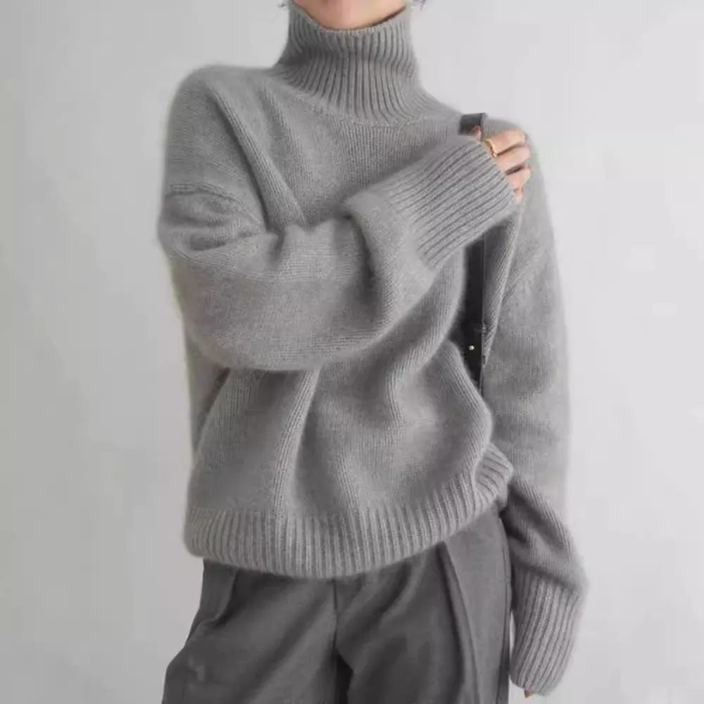 Autumn Winter Thickened Turtleneck Women Loose Knitted Pullover Sweater