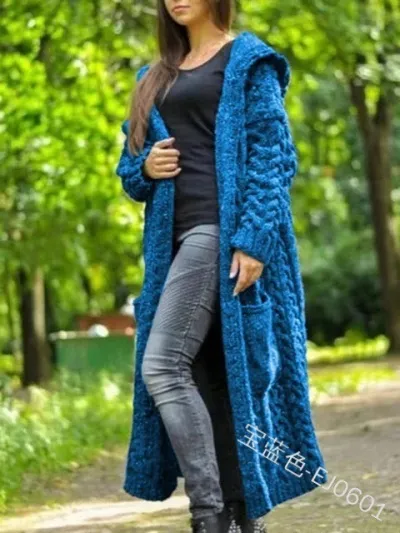 Plus Size Women Braided Hooded Cardigan Cozy Knitted Long Sweater Autumn Winter Coat