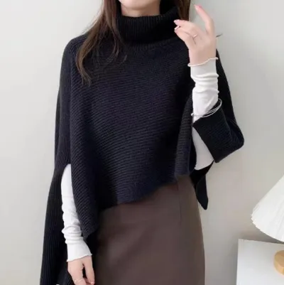 Women Autumn Winter Pullover Knitwear Irregular Poncho Sweater