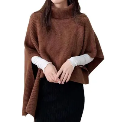 Women Autumn Winter Pullover Knitwear Irregular Poncho Sweater