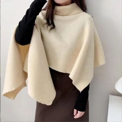 Women Autumn Winter Pullover Knitwear Irregular Poncho Sweater
