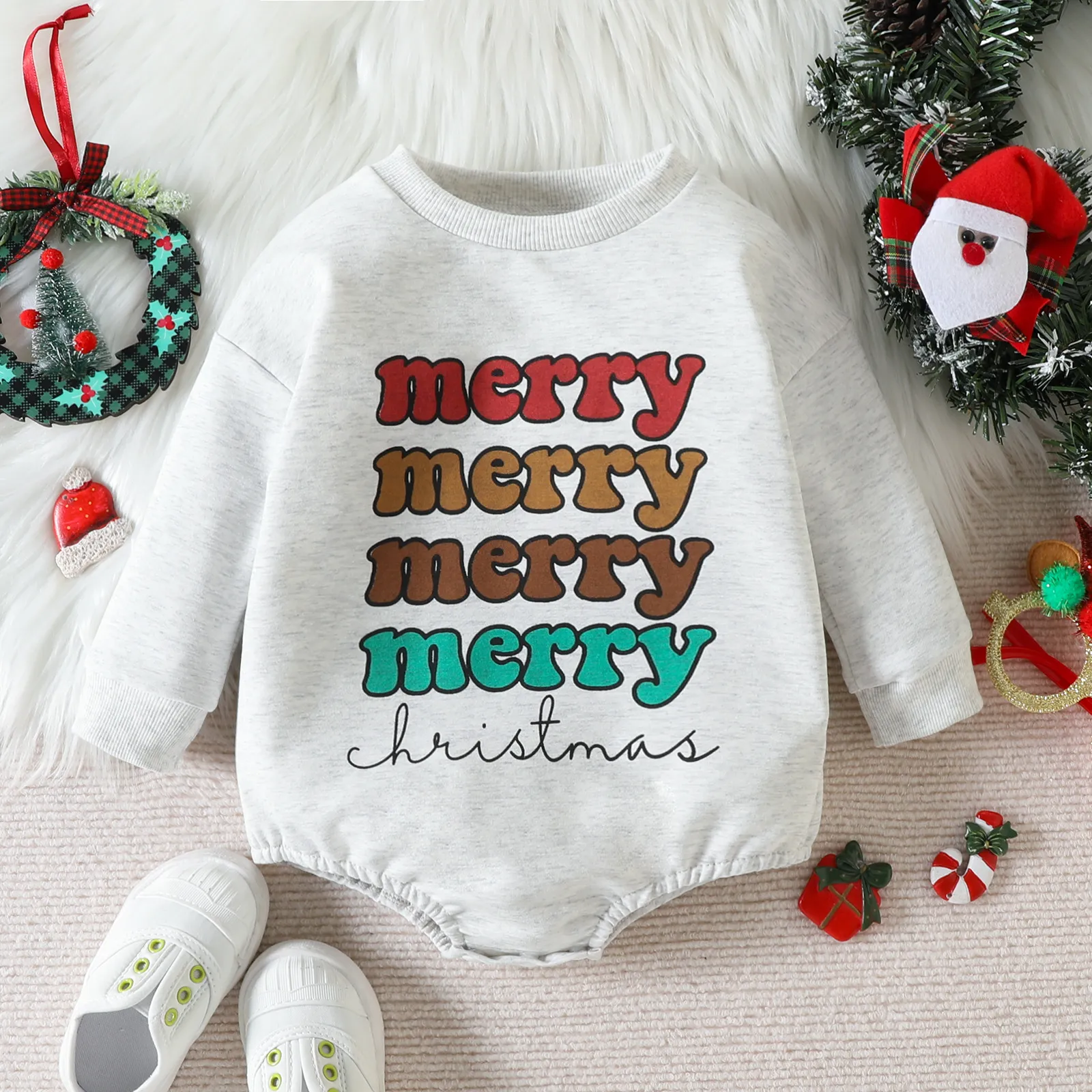 Kids Baby Girls Casual Cute Christmas Letter Print Long Sleeve Romper Pullover