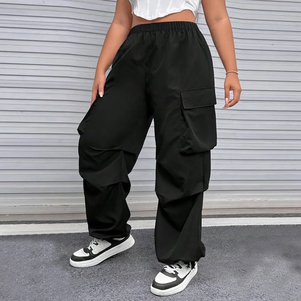 Plus Size Women Autumn And Winter Fashion Elastic Waist Casual Cargo Pants