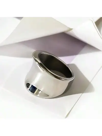 Simple Unisex Titanium Steel Wide Surface Fashion 18K Real Gold Plating Smooth Ring