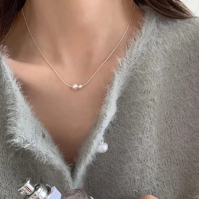 Pearl Shell Summer Necklace Women's Bow Non-Fading Design Clavicle Chain Jewelry