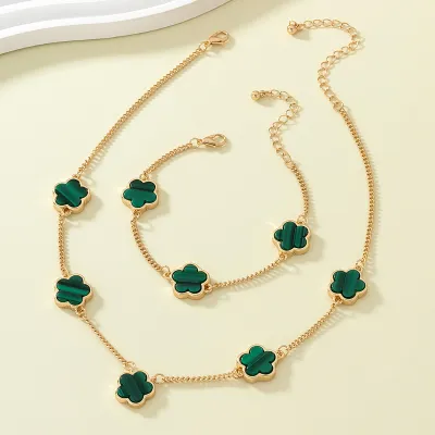 Five-Leaf Clover Floral Alloy Simple Necklace Bracelet Set