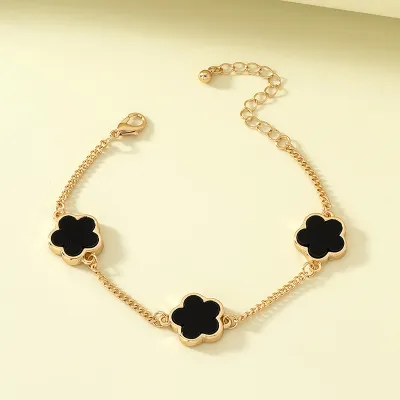 Five-Leaf Clover Floral Alloy Simple Necklace Bracelet Set