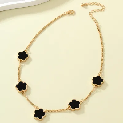 Five-Leaf Clover Floral Alloy Simple Necklace Bracelet Set