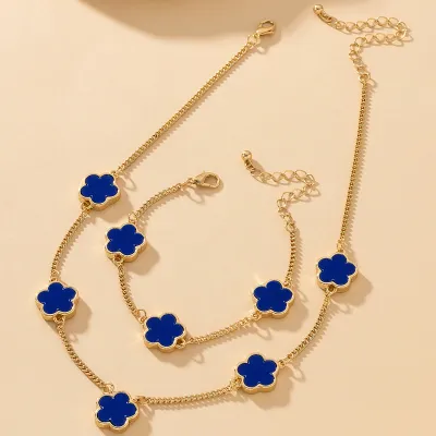 Five-Leaf Clover Floral Alloy Simple Necklace Bracelet Set