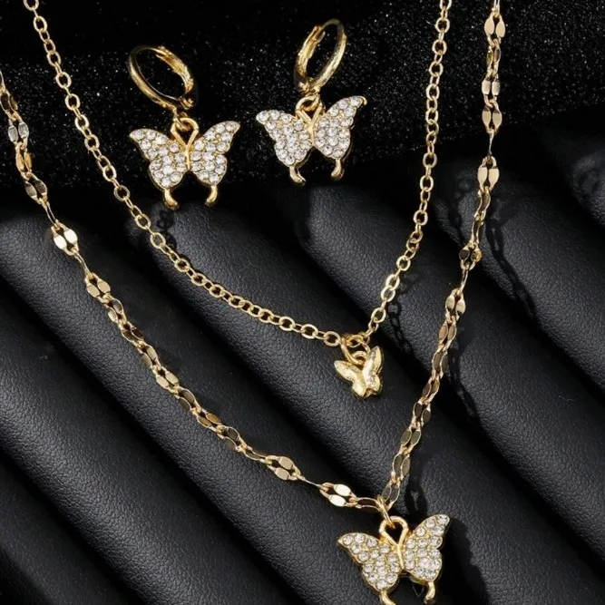 Simple Fashion Rhinestone Butterfly Necklace Set