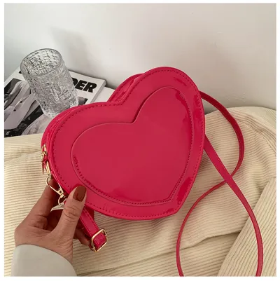 Women Heart Shaped Valentine Day Solid Color PU Leather Crossbody Messenger Bag