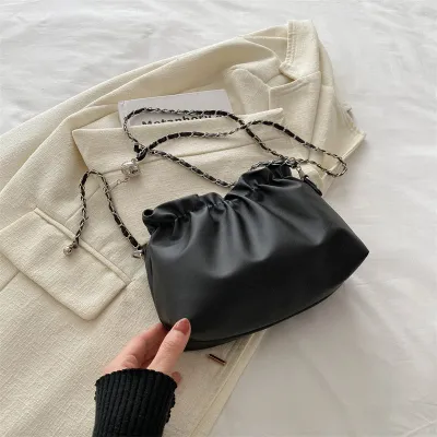 Women Fashion Solid Color Magnetic Bucket PU Crossbody Bag