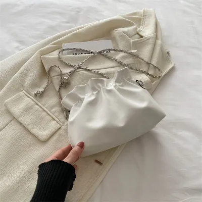 Women Fashion Solid Color Magnetic Bucket PU Crossbody Bag
