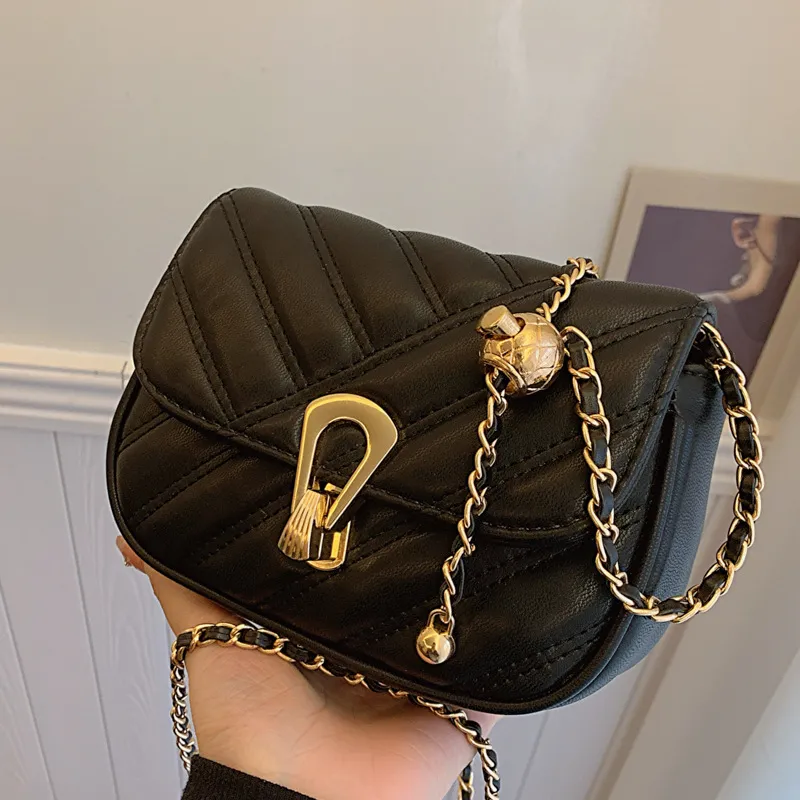 Women Fashion Solid Color Flap Lock Square Chain PU Crossbody Bag