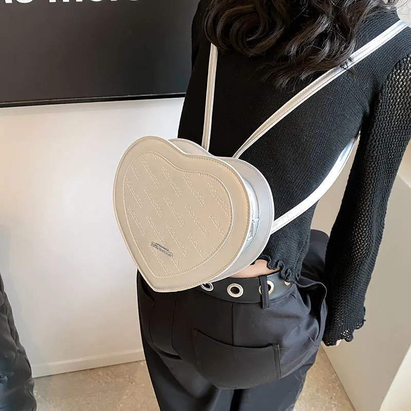 Women Fashion Solid Color Letter Heart PU Backpack