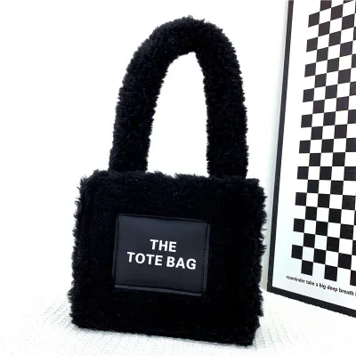 Autumn Winter Women Fashion Letter Plush Square Mini Handbag