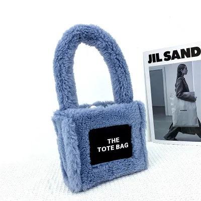 Autumn Winter Women Fashion Letter Plush Square Mini Handbag