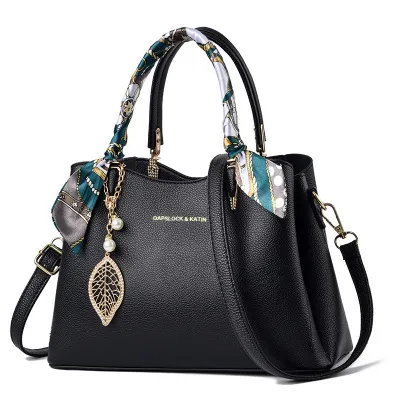 Women Fashionable Large Capacity Silk Scarf Decorative PU Square Handle Tote Bag