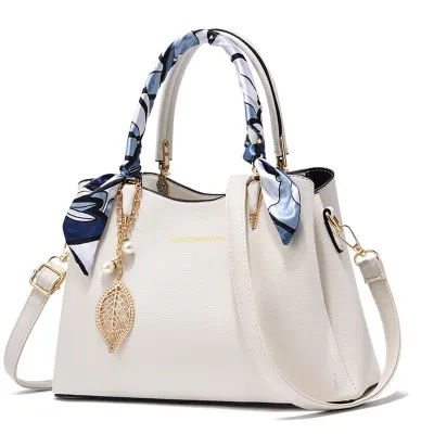 Women Fashionable Large Capacity Silk Scarf Decorative PU Square Handle Tote Bag