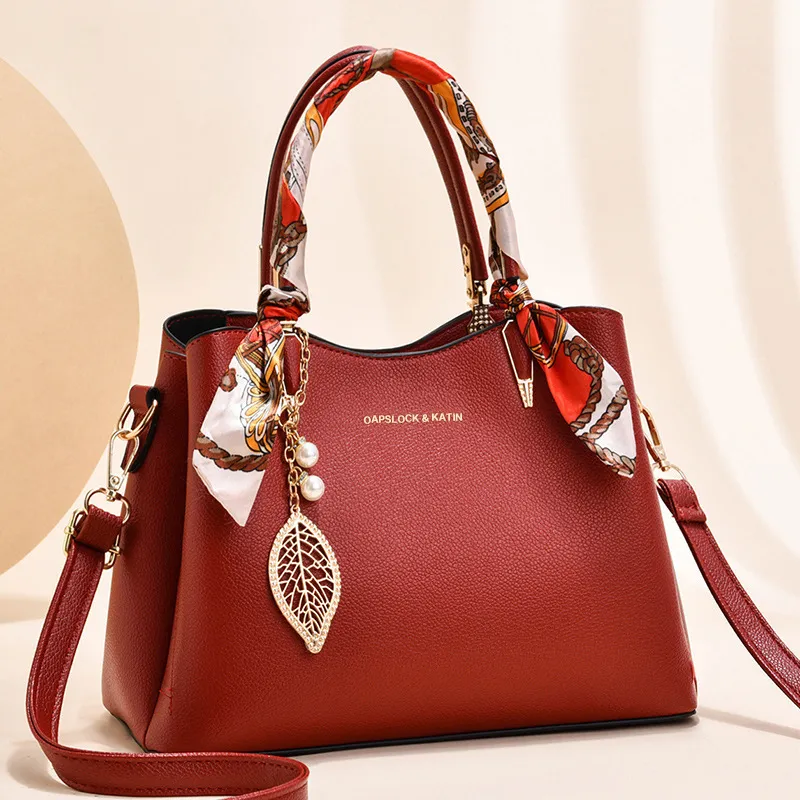 Women Fashionable Large Capacity Silk Scarf Decorative PU Square Handle Tote Bag