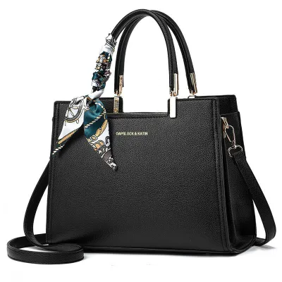 Women Fashion Square Large Capacity Decorative PU Handbags with Silk Scarf