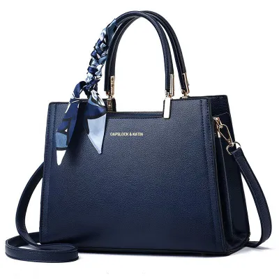 Women Fashion Square Large Capacity Decorative PU Handbags with Silk Scarf