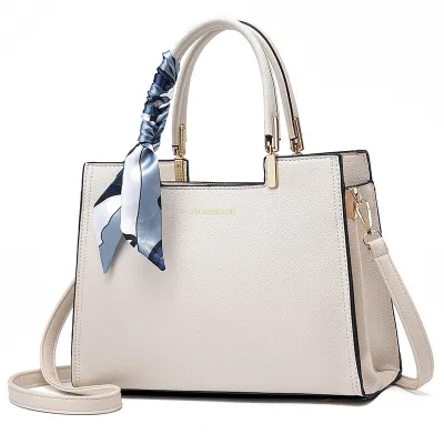 Women Fashion Square Large Capacity Decorative PU Handbags with Silk Scarf
