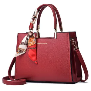 Women Fashion Square Large Capacity Decorative PU Handbags with Silk Scarf