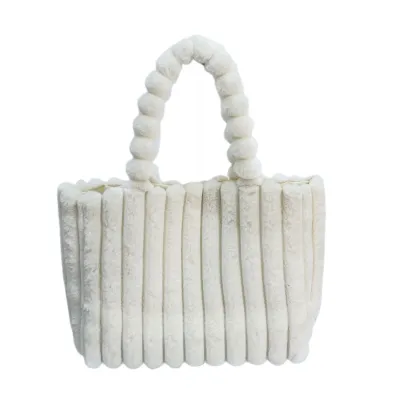 Women's Autumn Winter Fashion Solid Color Large Capacity Plush Shoulder Tote Bag
