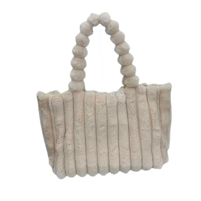 Women's Autumn Winter Fashion Solid Color Large Capacity Plush Shoulder Tote Bag