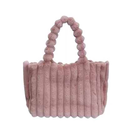 Women's Autumn Winter Fashion Solid Color Large Capacity Plush Shoulder Tote Bag