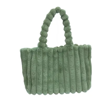 Women's Autumn Winter Fashion Solid Color Large Capacity Plush Shoulder Tote Bag