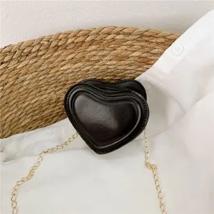 Children's Solid Color PU Mini Heart Chain Crossbody Bag for Kindergarten Girls