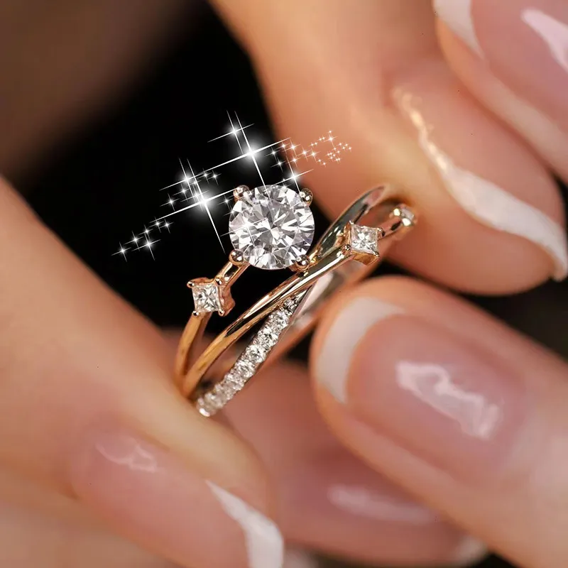 Women Fashion Simulation Moissanite Star Orbit Copper Ring