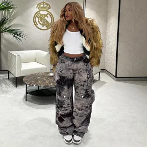 Women's Tie-Dye Wide-Leg Cargo Jeans