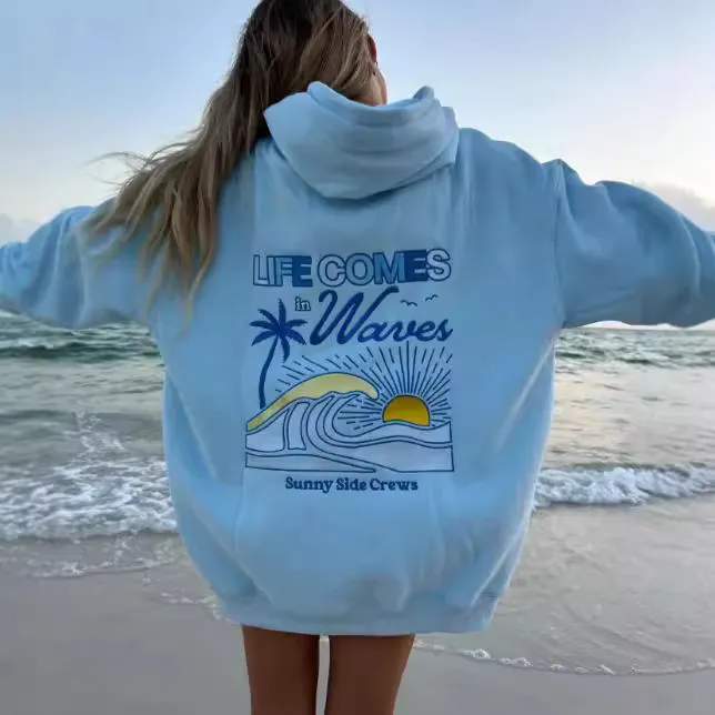 Autumn Winter Women Pullover Long Sleeve Hoodie V-Neck Slim Cotton Blend