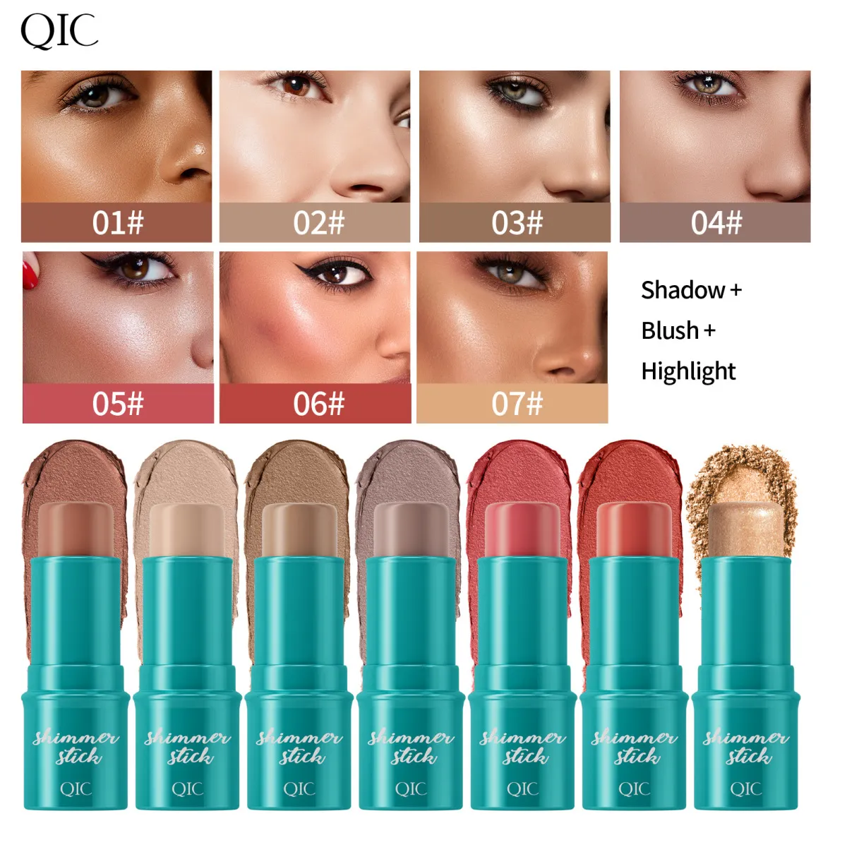 Qic High-Gloss Concealer Face-Fixing Stick Brightening Nude Contour Blush Stick
